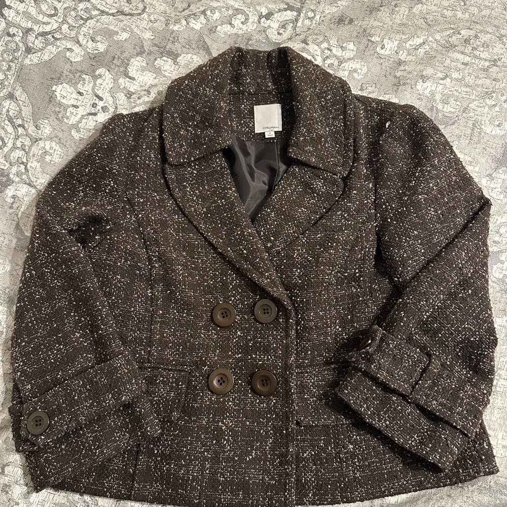 Halogen Black and Gray Tweed Pea Coat